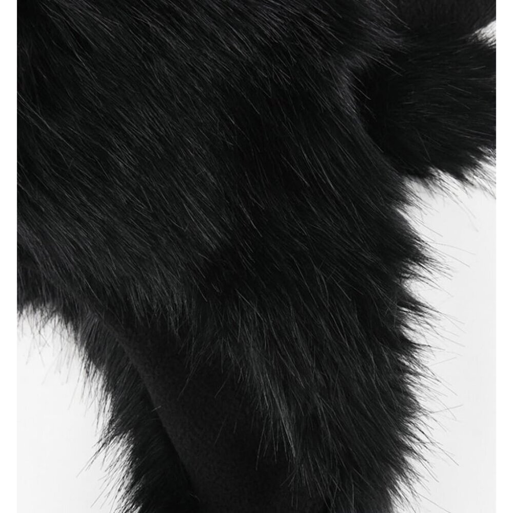 Men A-black Furry Buffalo Horn Winter Hat  Unisex Faux Fur Earflap Trooper Cap - Picture 3 of 6